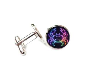 Boutons de manchette, Symbole Coloré Du Crabe, Univers Technologique, Cybernétique, Néon, Cancers, Douze Signes Du Zodiaque, Boucle De Manchette, Accessoire De Chemise, Cadeau Pour Comptable, Patro