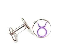Boutons de manchette, Symbole Du Taureau : Aura De Nébuleuse Violette, Intrication Quantique, Douze Signes Du Zodiaque, Boucle De Manchette Porte-Bonheur Personnalisée, Accessoire De Chemise, Cadeau