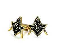 Boutons De Manchette Symboles Compas Francs-Maçons Pour Hommes Émail Noir Deux Tons Argent Ton Acier Inoxydable Charnière Dos À Balle