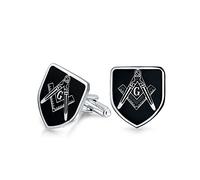Boutons De Manchette Symboles Compas Maçonniques Rond Bouclier Pour Hommes Émail Bleu Noir Bicolore Ton Argent Ou Or Acier Inoxydable Charnière Dos À Balle
