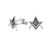 Boutons De Manchette Symboles Compas Maçonniques Rond Bouclier Pour Hommes Émail Bleu Noir Bicolore Ton Argent Ou Or Acier Inoxydable Charnière Dos À Balle