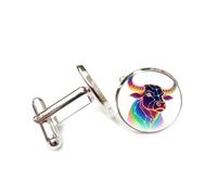 Boutons de manchette, Totem De Bétail, Diffraction Spectrale Dynamique, Taureau, Douze Signes Du Zodiaque, Boucle De Manchette Porte-Bonheur Personnalisée, Accessoire De Chemise, Cadeau Pour Comptab
