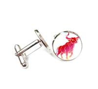 Boutons de manchette, Totem De Bétail Rouge, Lignes Dégradées, Style Art De La Faille, Taureau, Douze Signes Du Zodiaque, Boucle De Manchette Porte-Bonheur Personnalisée, Accessoire De Chemise, Ca