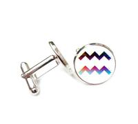 Boutons de manchette, Totem Fantaisie À Lignes De Balayage, Style Art De La Déviation, Verseau (Douze Signes Du Zodiaque), Boucle De Manchette Personnalisée, Accessoire De Chemise, Cadeau Pour Comp