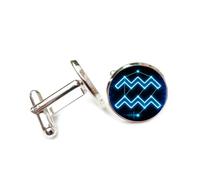 Boutons de manchette, Totem Vague Bleue, Cyber Néon Technologique, Verseau, Douze Signes Du Zodiaque, Boucle De Manchette Personnalisée, Accessoire De Chemise, Cadeau Pour Comptable, Patron, Aff