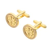 Boutons de Manchette Trèfle à Quatre Feuilles en Cuivre et Zircon 2 Pièces | Motif Trèfle Irlandais Luxe, Surface Lisse Raffinée, Usage Mariage et Bureau, Ouverture Simple