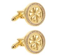 Boutons de Manchette Trèfle Irlandais 2 Pièces en Cuivre et Zircon | Style Luxe, Forme à Quatre Feuilles, Usage Bureau et Mariage, Finition Or, Présent Homme