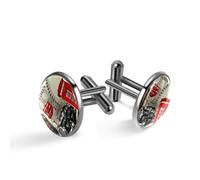 Boutons de manchette vintage pour homme, motif bus londonien, Big Ben, téléphone Hebe, boutons de manchette classiques noirs pour costume, chemise, mariage, affaires, cadeau d'anniversaire