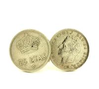 Boutons de manchettes Pièce de Monnaie Authentique "" Espagne "" 25 pesetas Juan Carlos I . M couronné