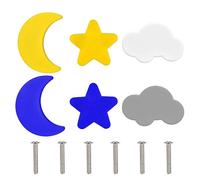 Boutons de meuble de dessin animé pour enfants, 6 pièces, poignées de tiroir, étoiles, lune, nuages, avec vis