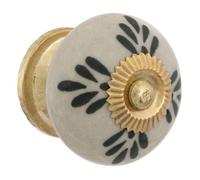 Boutons de meuble x2 ""Dayana"" en céramique & laiton D3,8cm blanc - Atmosphera createur d'interieur