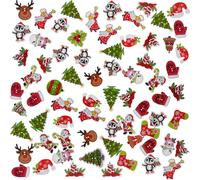 Boutons De Noël Scrapbooking, 50 Pièces, Boutons De Couture En Bois Pour Enfants, Vêtements, Breloques Du Père Noël, 2 Trous, Ornement De Noël