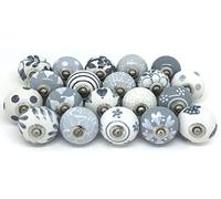Boutons de porte en céramique vintage shabby chic Armoire de tiroir Poignées Lot de 10 boutons de gris et blanc