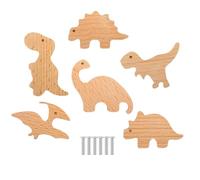 Boutons de tiroir dinosaures - Décoration animale, tirage en bois, ensemble de 6 pièces, pour garde-robe d'enfant | Délicat chambre d'enfant armoire commode quincaillerie poignées meubles pull
