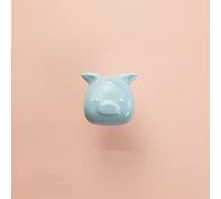 Boutons de tiroir en forme de cochon poignées de meubles pour enfants poignées de bouton de commode en céramique pour armoires et tiroirs poignées de garde-robe, tête de cochon bleu, avec base