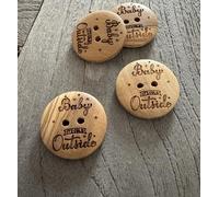 Boutons en bois à 2 trous « Baby its cold outside » - Texte extérieur froid en bois d'olivier véritable et grain partiellement visible (10 pièces) (15 mm)