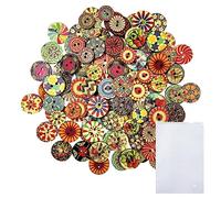 Boutons en bois ronds de 120 pièces, plus 1 sac, boutons colorés vintage, boutons à motifs mixtes pour la couture et la décoration de bricolage (15 mm, 20 mm)