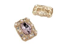 Boutons En Strass Lot de 4 boutons de luxe ovales en strass, 24 x 20 mm, en or, avec grandes perles, style vintage, brillant, à la mode, for couture(Pink)