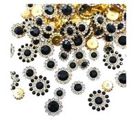 Boutons Lot de 100 strass à coudre en forme fleur, cristaux brillants, garniture, pierres verre, perles, boutons, artisanat, couture, for vêtements, décoration(Black,14mm)