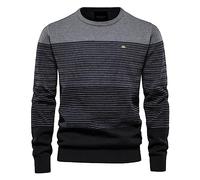 Boutons Manteau Nouveau Vintage Top à Manches Longues Tendance Pull Pull Homme Slim Col Rond Rayé Hommes Taille Européenne Tricot Col V, gris, Large