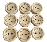 Boutons Mercerie 100pcs 15/20/25mm Carving Handmade With Love Wood Buttons Flatback 2 Holes Wooden Button Sewing Tools DIY Scrapbook Craft(A,15mm)