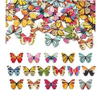Boutons Papillon Colorés En Bois, 2 Trous, 200 Pièces, Boutons Artisanaux Décoratifs Pour Bricolage, Couture Et Artisanat