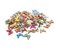 Boutons papillons en bois, 100pcs Cartoon coloré Boutons de papillon décoratif mignon avec 2 trous accessoires de bricolage pour la couture