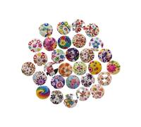 Boutons ronds en bois avec impression de fleurs Style Pastoral, couture, Scrapbook, vêtements, artisanat, accessoires travail manuel, 11-18mm, 50 pièces Pour La Couture(WHITE,18mm)