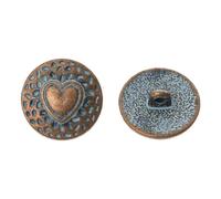 Boutons ronds en métal plaqué cuivre antique, trou unique, motif cœur, alliage de zinc, 2 pièces, couleur bronze antique(Antique Copper Color)