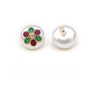 Boutons tendance, 20 pièces de 10 mm, petites perles rondes blanches, fleurs vertes, en forme de poire, décoratifs for la confection de vêtements, boutons à tige en résine(Deep Red+green)