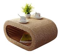 Bouts de canapé Table Basse Maison Table Basse En Rotin Artisanale Country, Table De Baie Vitrée Simple, Petite Table Ronde Vintage Avec Rebord De Fenêtre ( Color : Natural , Size : 60*44*35cm )