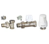 BOUTTÉ - Kit robinet thermostatisable droit M15x21 avec tête, coude, purgeur et robinet de vidange