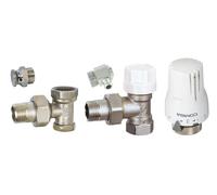 BOUTTÉ - Kit robinet thermostatisable équerre M15x21 avec tête, coude, purgeur et robinet de vidange