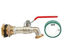 Boutté - Kit traversée de cuve en laiton - Robinet 1/4 tour avec nez 20x27 - Pour cuves eau pluie, installation étanche