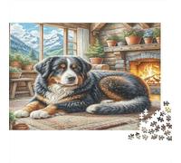 Bouvier Bernois Carton Rigide Bouvier Bernois près de la cheminée dans Une Cabine Confortable Puzzle Classique Cadeau Secret de Noël de Collection 70x50cm/1000 pièces