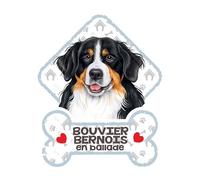 Bouvier Bernois - Panneau pour Pare-Brise avec Ventouse- Mon Chien est à Bord. Plaque signalétique pour Tous Type véhicule. Chien à Bord, en Ballade, on Tour.