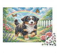 Bouvier Bernois Papier résistant Bouvier Bernois avec Arc-en-Ciel et Roses Puzzle Décoration d’intérieur de Collection 52x38cm/1000 pièces