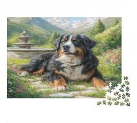 Bouvier Bernois Puzzle 1000 Pièces Puzzle Papier pour Adultes Jardin Fontaine Paysage Puzzle en Famille détente décoration 38x26cm/1000pcs