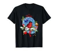 Bouvreuil Oiseau sur Branches de Sapin et tambourins avec Flocon de Neige T-Shirt