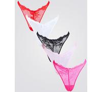 Boux Avenue Boux Avenue Black/White/Light Pink/Red Fran High Leg Lace Thongs 5 Pack