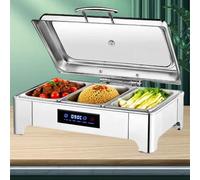 BOVDC 9L Chafing Dish Buffet Electrique, Professionnel Chauffe Plat Buffet Electrique en Acier Inoxydable, Marmite Chauffante Buffet pour Restaurants et Hôtels, Température Réglable(B,1/3 Pan)