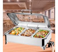 BOVDC Chafing Dish Buffet Electrique 35-85℃ Température Réglable(A,1/3 Pan) | 9L Chauffe Plat Buffet Electrique avec Couvercle en Verre Visible, Marmite Chauffante Buffet pour Restaurants Banquets