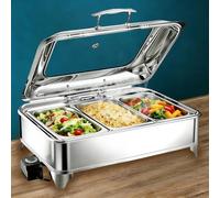 BOVDC Chafing Dish Électrique Température Réglable, Acier Inoxydable | 9L Chauffe-Plats Buffet Électrique, Professionnels Chafing Dish Buffet Chauffant Electrique avec Couvercle Transparent