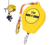 BOVDC Dispositif Antichute a Rappel Automatique Certifié, Harnais de Securite Anti Chute Vert/Jaune 3-20m, 150kg Ligne de Vie Auto-Rétractable pour Toit et Travaux Aériens(Jaune,7 Mètres)