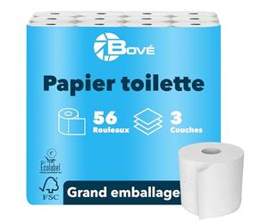 BOVE Lot de 56 rouleaux de papier toilette 3 couches - 250 feuilles par rouleau - Extra doux, solide et absorbant - Certifié FSC et écologique de l'UE - Excellent rapport qualité-prix