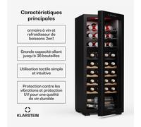 Bovella 36 Duo+ Cave à vin | 2-en-1 | 36 bouteilles | 2 zones | 7 étagères | Tactile G