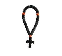 Bovemee 1 Corde de prière chrétienne Faite à la Main à 33 nœuds orthodoxes grecs Omboskoini Protection Croix Bénédiction Charme à Suspendre pour Voiture, Noir