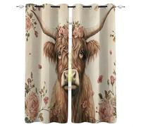 Bovins Des Highlands Rideau Occultant Salon 75x166cm, Plantes Et Fleurs Animaux Vaches Rideau Occultant Thermiques Rideaux À Oeillets, Anti Bruit, pour Salon Et Chambre, Exterieur Terrasse Lot De 2