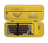 BOVKE Coque Rigide Compatible avec Le Clavier sans Fil mécanique Logitech Pop Key et la Souris sans Fil Pop Combo, Pochette zippée en Maille pour câble, Batterie, Touches Emoji, Noir + Jaune éclatant