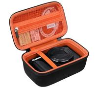 BOVKE Étui de Voyage pour Appareil Photo numérique Canon PowerShot SX740 HS, Porte Sac de Stockage pour Appareil Photo Canon SX730 / SX720 / SX620 / G7X avec Poche supplémentaire, Noir + Orange